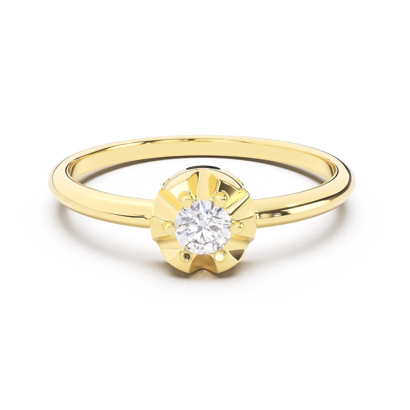 Scallop Gold ring with a diamond on a white background