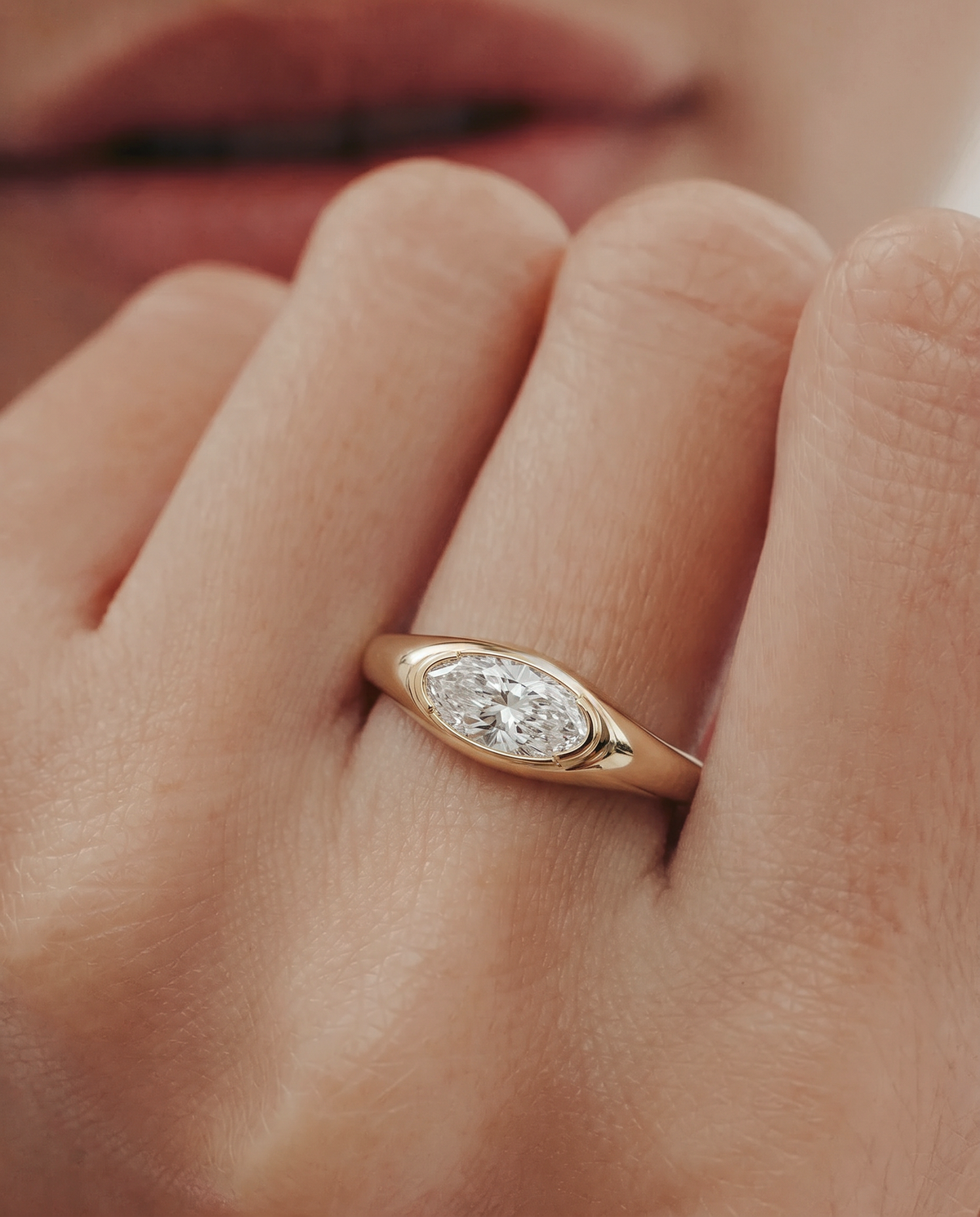 Moval Diamond Bezel Signet Ring | One Of A Kind