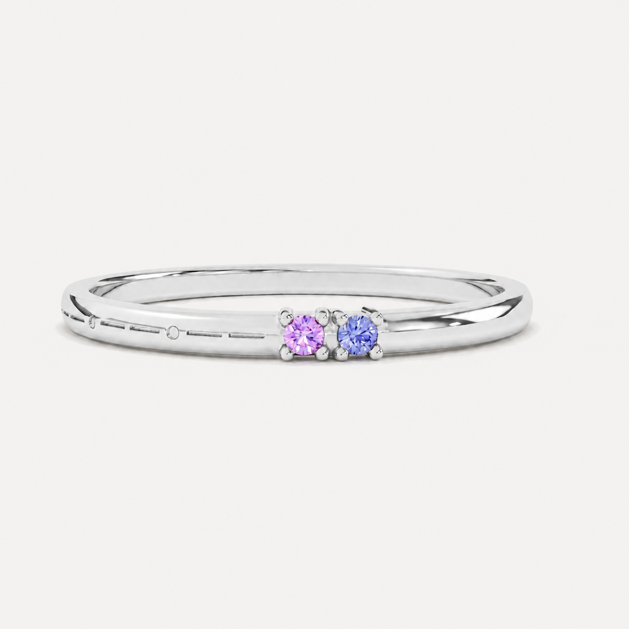 Engraved Morse code diamond ring in polished yellow gold featuring personalised Morse code engraving and two round white diamonds set side-by-side on a slim gold band