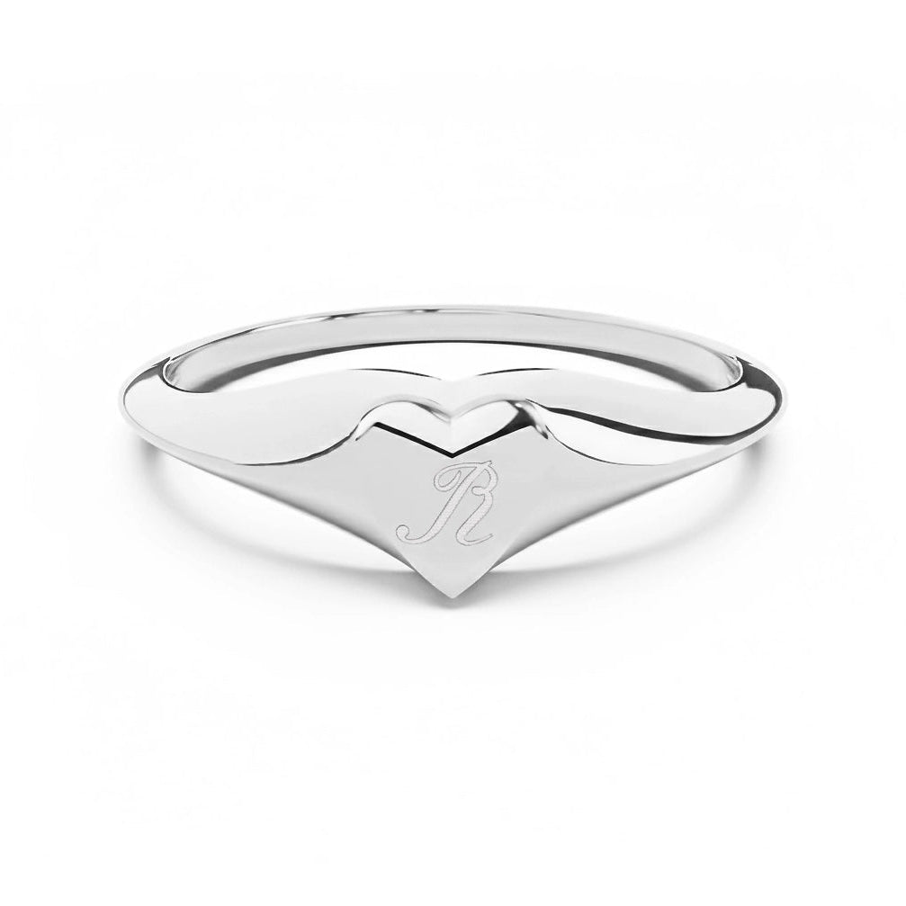 Petite Heart Signet | Engraved Initial