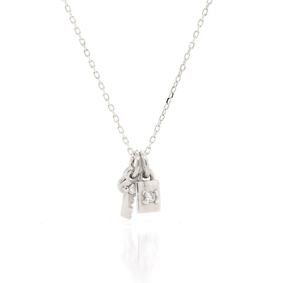 Mini Key & Padlock Necklace | diamond