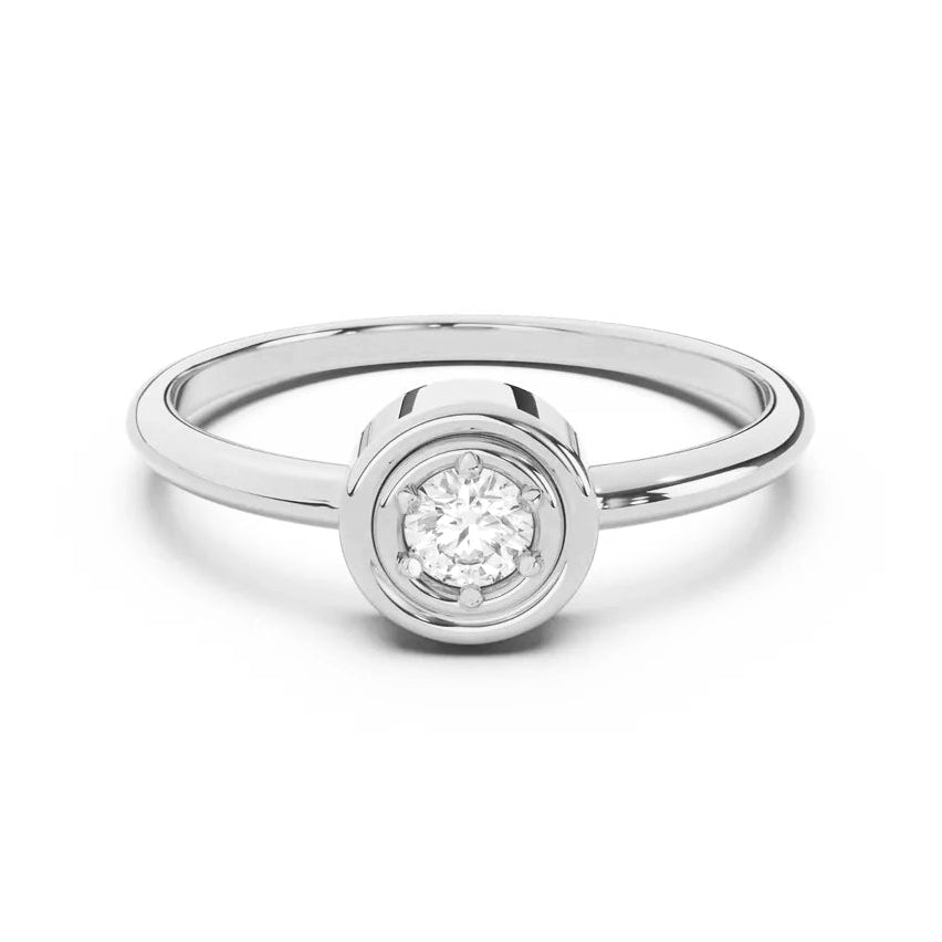 Silver ring with a diamond on a white background