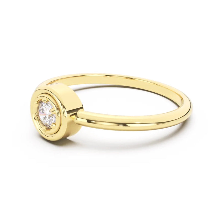 Gold ring with a diamond on a white background