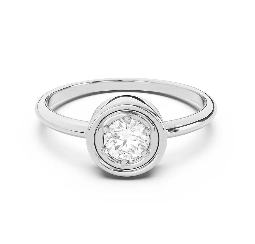Silver ring with a diamond on a white background
