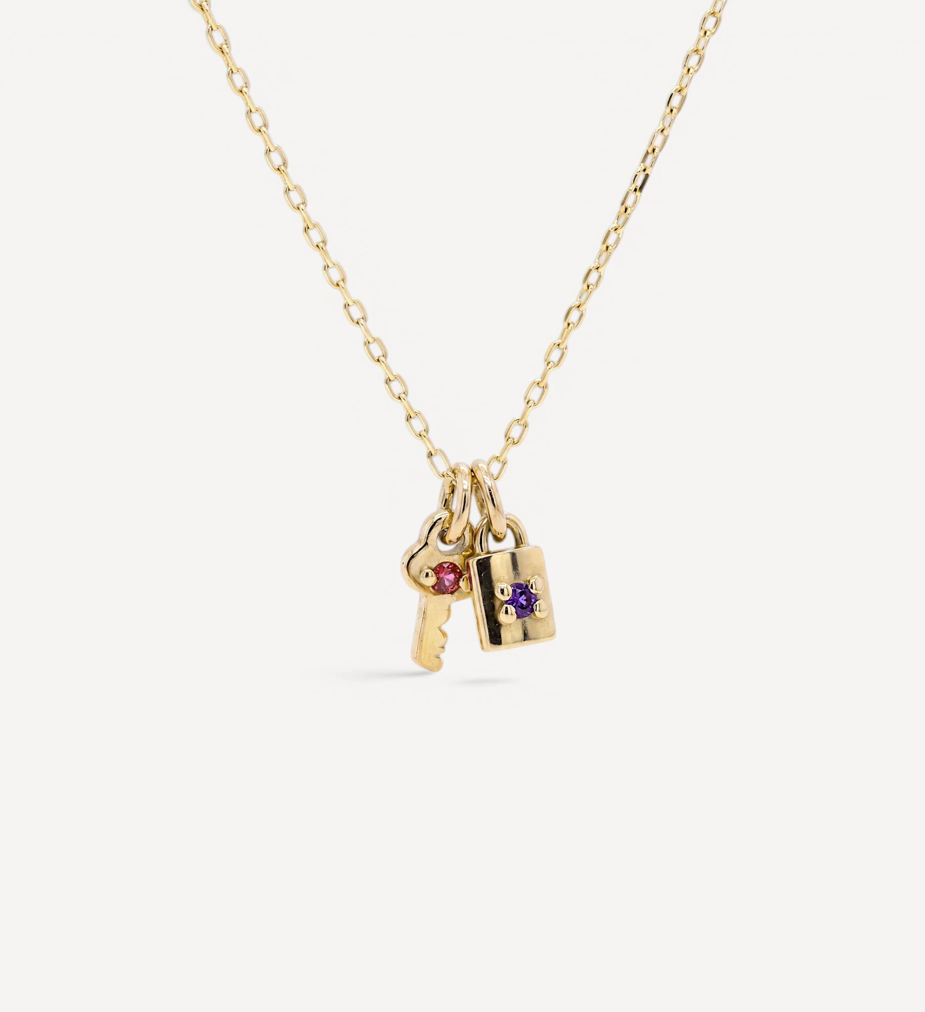 Mini Key & Padlock Necklace | birthstone