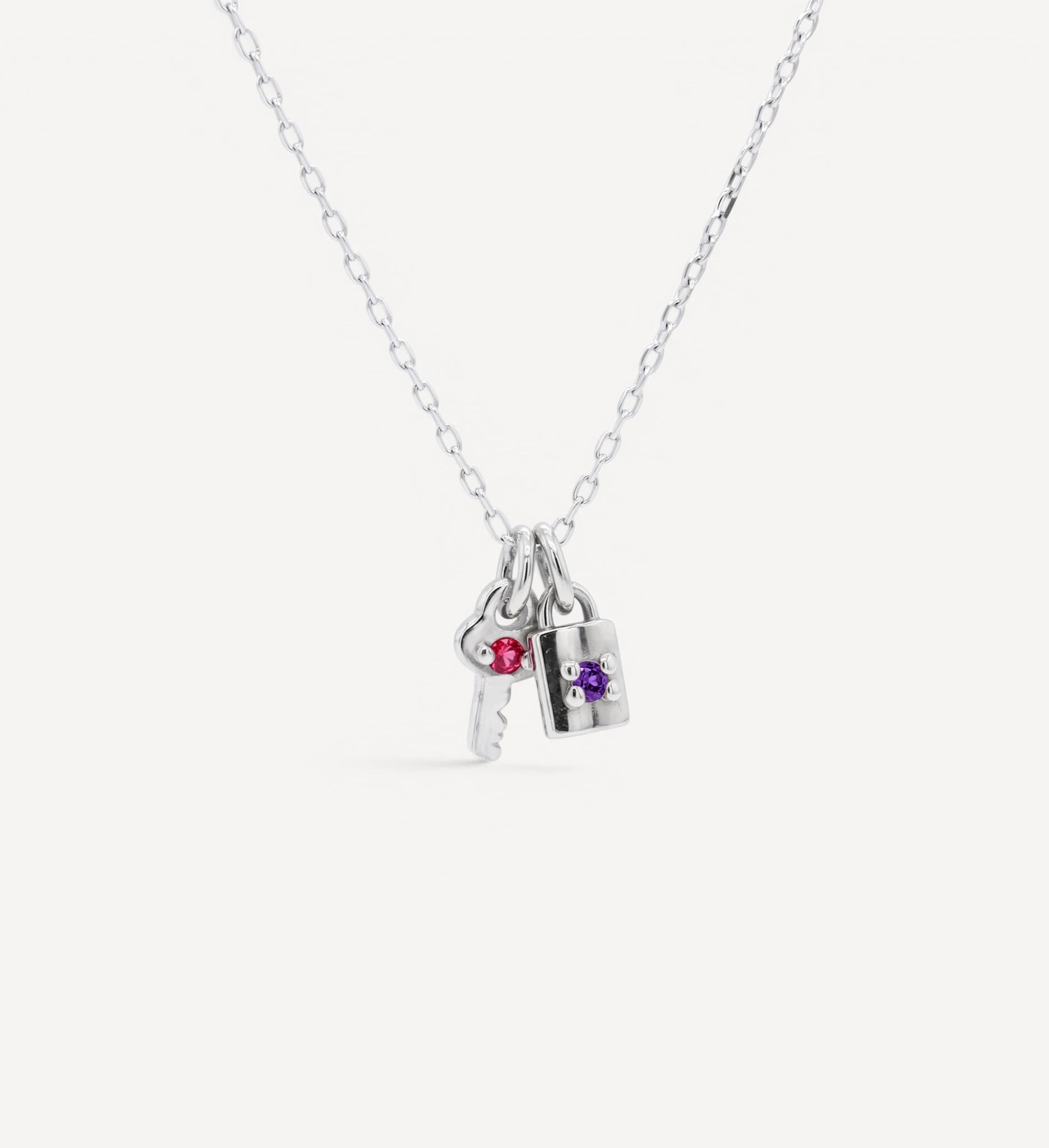 Mini Key & Padlock Necklace | birthstone