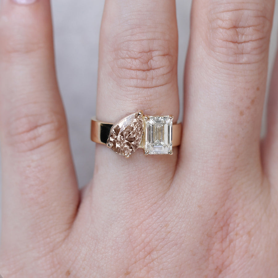 3.57ct Toi et Moi Pear & Emerald Diamond Ring | One Of A Kind