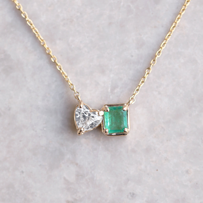 Diamond Heart & Emerald Necklace | One Of A Kind