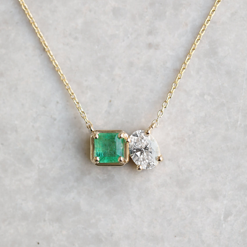 Diamond Oval & Emerald Necklace | One Of A Kind