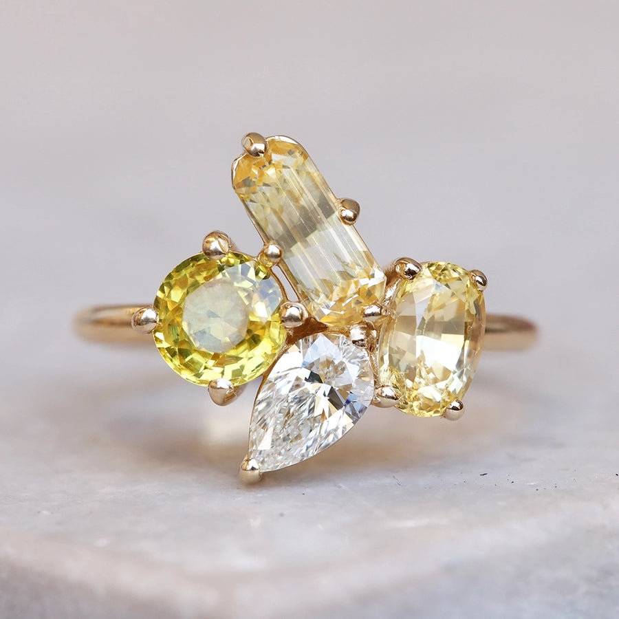 3.73ct Yellow Sapphire & Diamond Cluster Ring | One Of A Kind