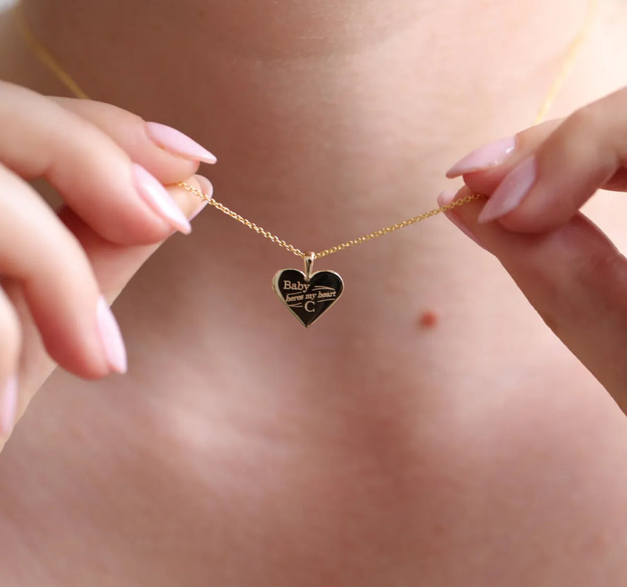 Baby Here's My Heart Necklace II | Engraved Initial