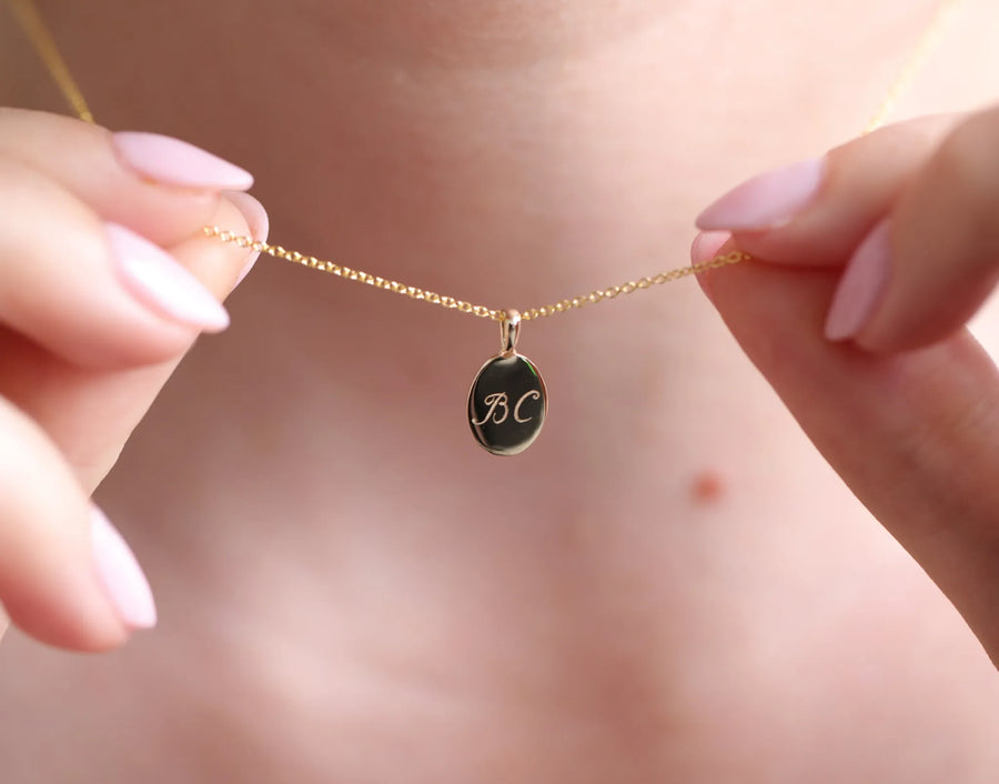 Signature Initial Necklace II | Engraved Oval