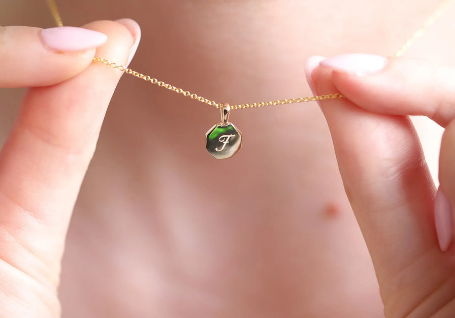 Signature Initial Necklace II | Engraved Octagon