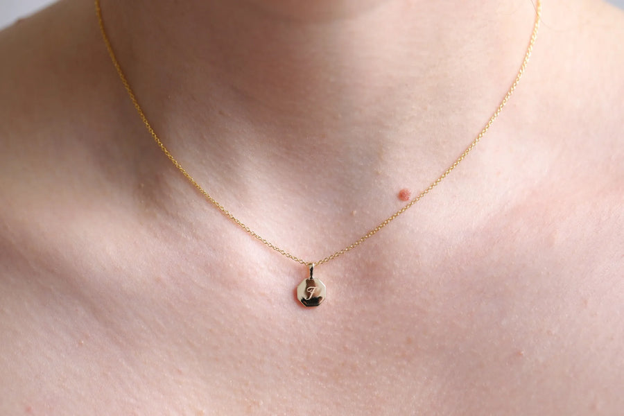 Signature Initial Necklace II | Engraved Octagon