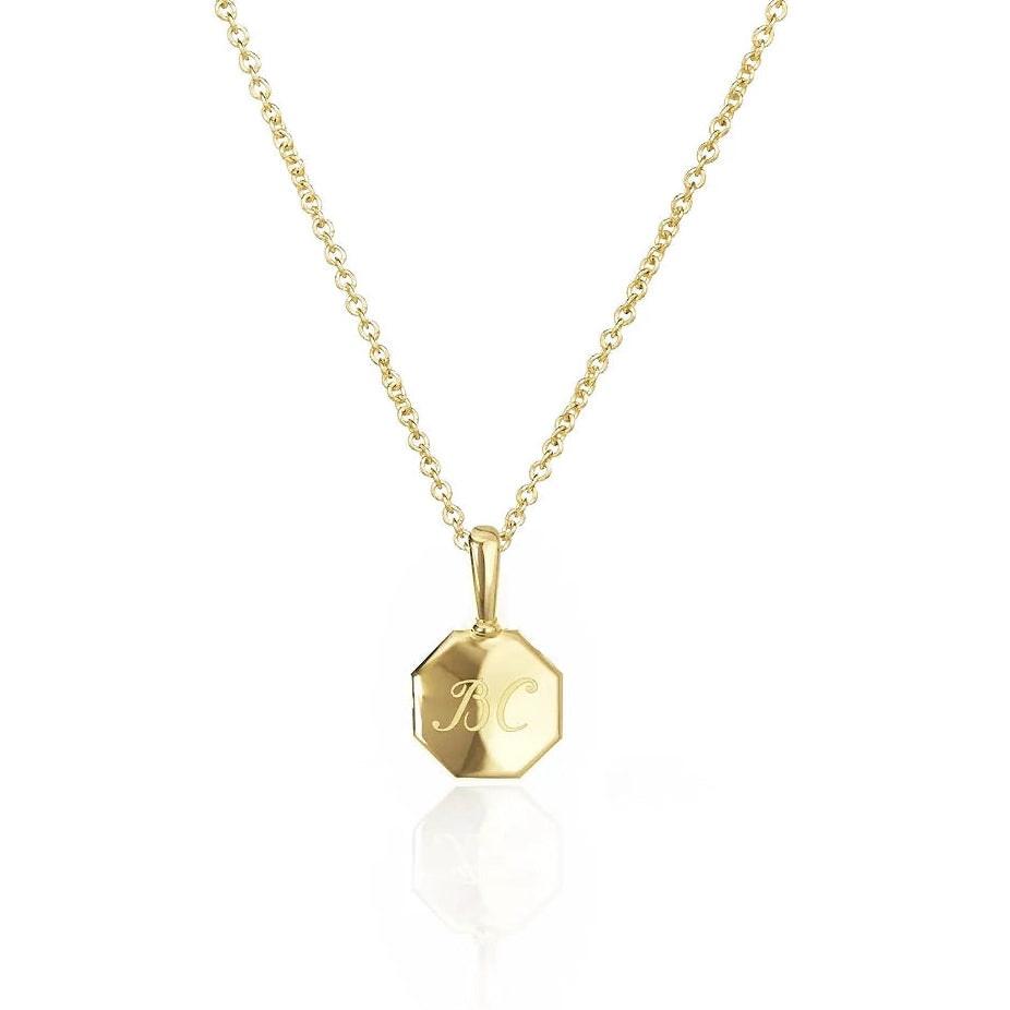 Signature Initial Necklace II | Engraved Octagon