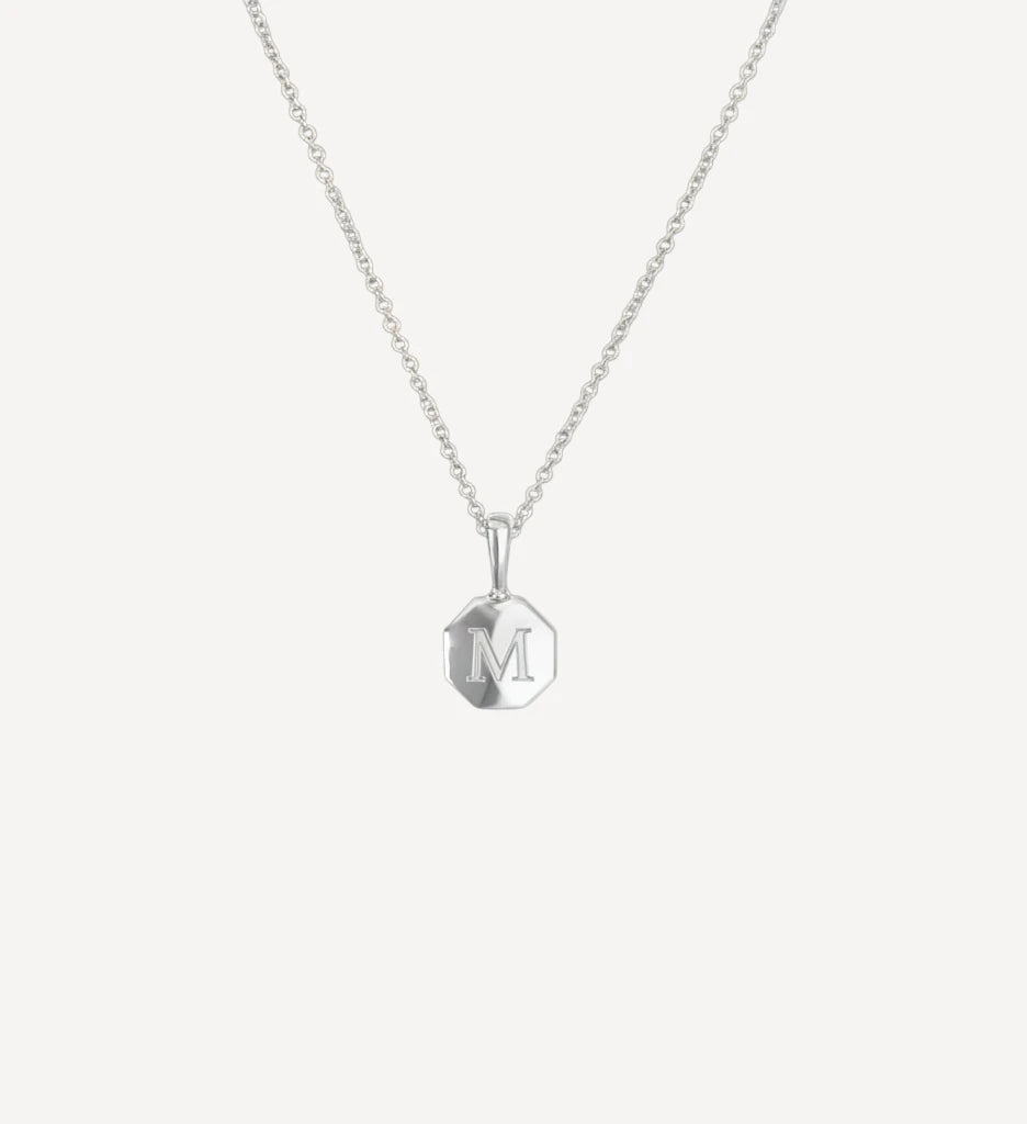 Petite Signature Initial Necklace | Engraved Octagon