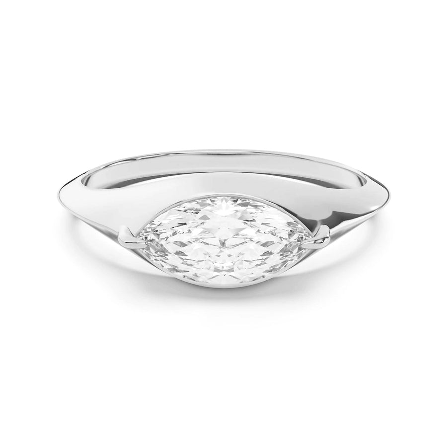 Silver Signet ring with a diamond on a white background