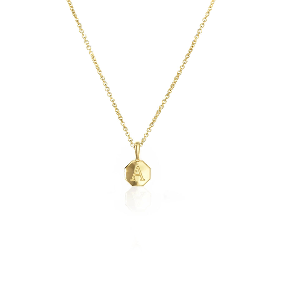 Petite Signature Initial Necklace II | Enrgaved Octagon
