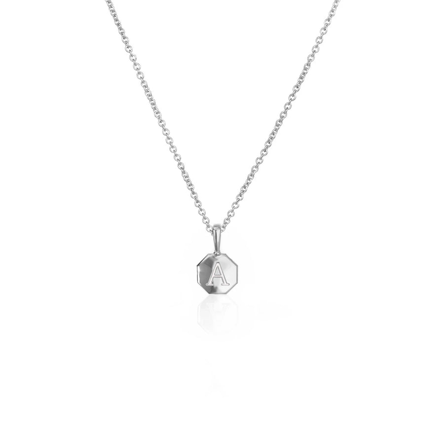 Petite Signature Initial Necklace | Engraved Octagon