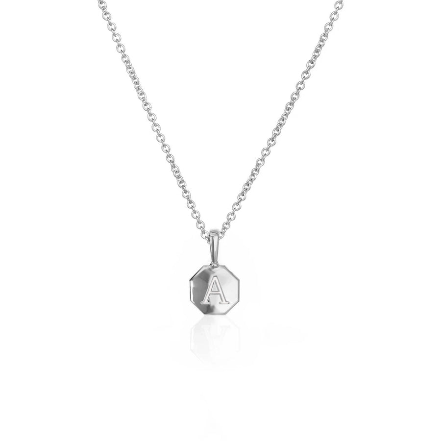 Petite Signature Initial Necklace | Engraved Octagon