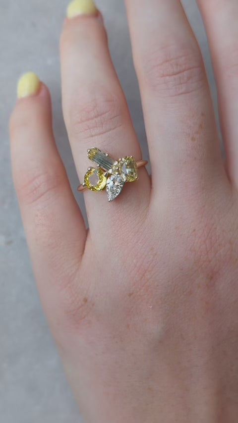 3.73ct Yellow Sapphire & Diamond Cluster Ring | One Of A Kind