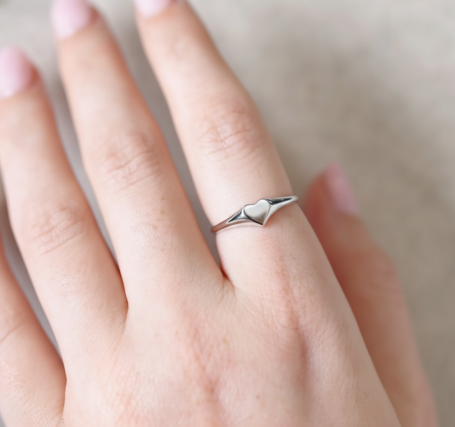 Petite Heart Signet | Engraved Initial