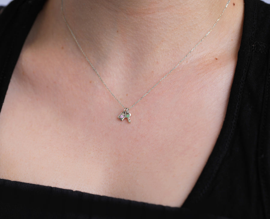 Mini Key & Padlock Necklace | birthstone
