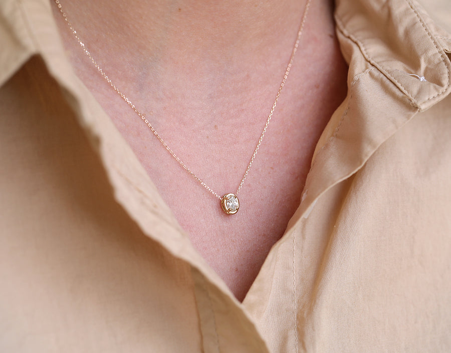 Solid Gold Aquamarine Diamond Couronne Slide Necklace - KTCollection