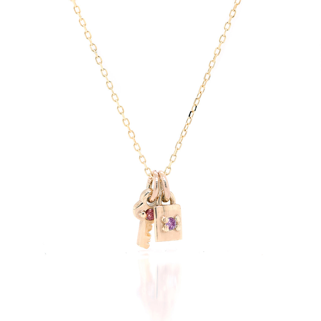 Mini Key & Padlock II Necklace | birthstone