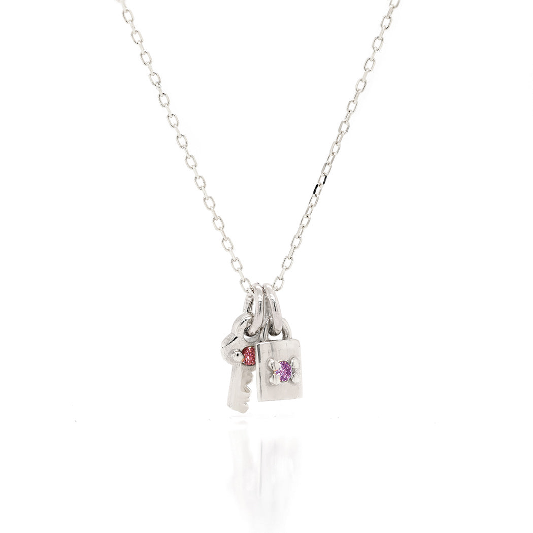 Mini Key & Padlock Necklace | birthstone