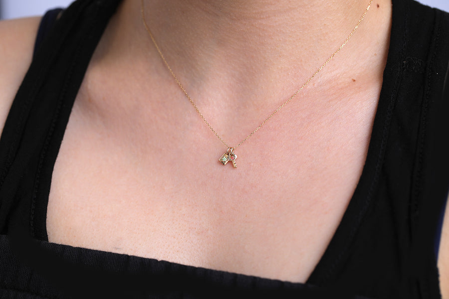Mini Key & Padlock II Necklace | birthstone